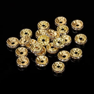 4MM ou 6MM Lot de 25 rondelles strass, intercalaires, séparateurs, dorées ou argent Dorées x 25pcs