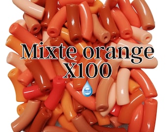 12MM- Lote de 100 cuentas de tubo curvo, en resina, para pulseras de acrílico, impermeables, tono naranja mixto, tubos al por mayor