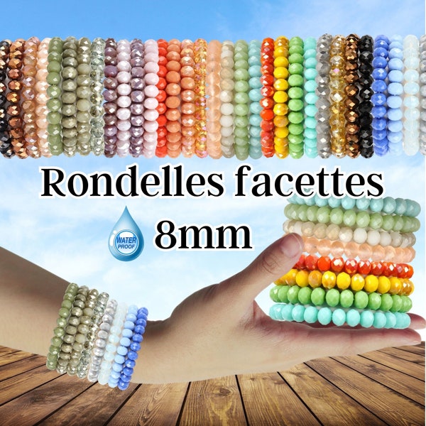 8MM x 30 pcs-Rondelles à facettes en verre, boules aplatie facettées, Perles en Verre Légèrement Aplaties et Facettées -Collection Éclatante