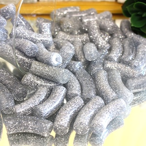 12MM Gold or silver GLITTER curved tube beads, in resin, for acrylic bracelets, waterproof Argent / silver