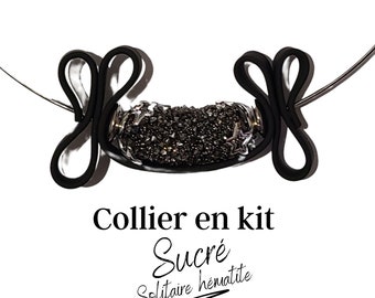 KIT DIY para collar montado con torque choker y correa de silicona, tubo acrílico curvado, colección Sucré - Solitario Hematites