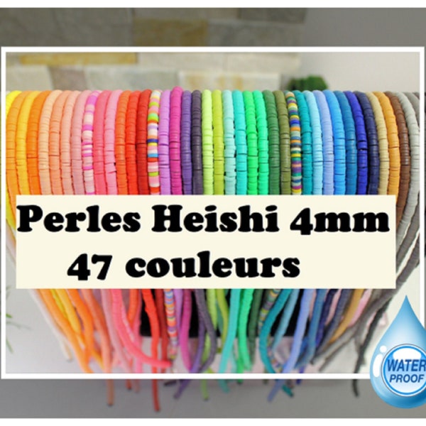 Fils de perles Heishi, 400 à 450 rondelles polymère de 4mm, environ 45cm