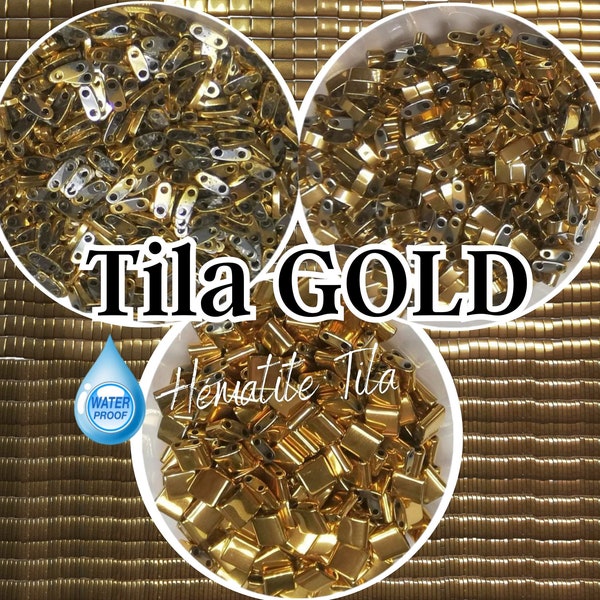 GOLD- Collection Exclusive de Perles Tila en Hématite - 3 tailles waterproof inoxydable