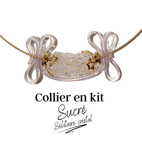 KIT DIY pour collier monté avec tour de cou torque et de la sangle en silicone, tube incurvé acrylique, collection Sucré - Solitaire cristal