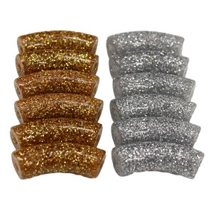 12MM Gold or silver GLITTER curved tube beads, in resin, for acrylic bracelets, waterproof image 2