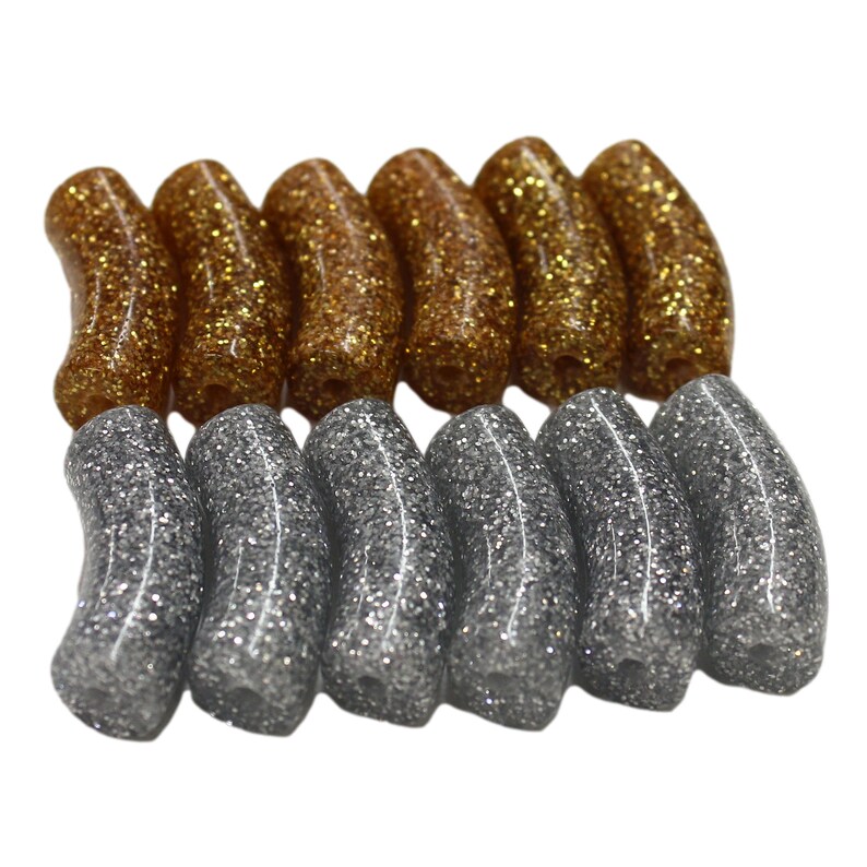 12MM Gold or silver GLITTER curved tube beads, in resin, for acrylic bracelets, waterproof image 3