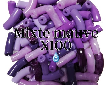 12MM- Lot of 100 curved tube beads, in resin, for acrylic bracelets, waterproof, mixed purple tone, wholesale tubes