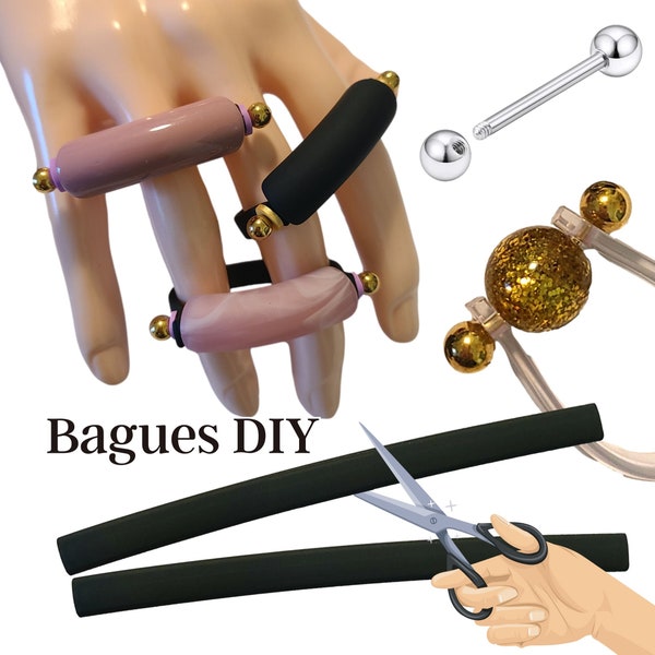 Materiel pour réaliser des bagues inoxydables, interchangeables, ajustables, sangles en silicone, fermoirs inoxydables à boules dévissables