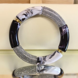 12MM Perles tubes incurvés GLITTER or ou argent, en résine, pour bracelets acrylique, imperméable à leau image 6
