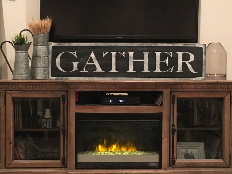 Gather Sign Living Room Dining Kitchen Wooden Vintage Distressed