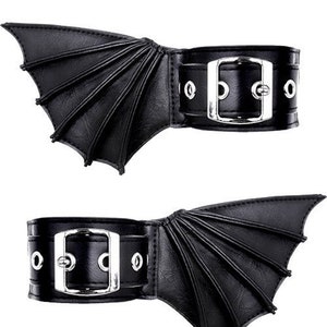 BAT CUFFS Black gothic bracelets with bat wings, pair of cuffs, gothic shoes accessory image 1