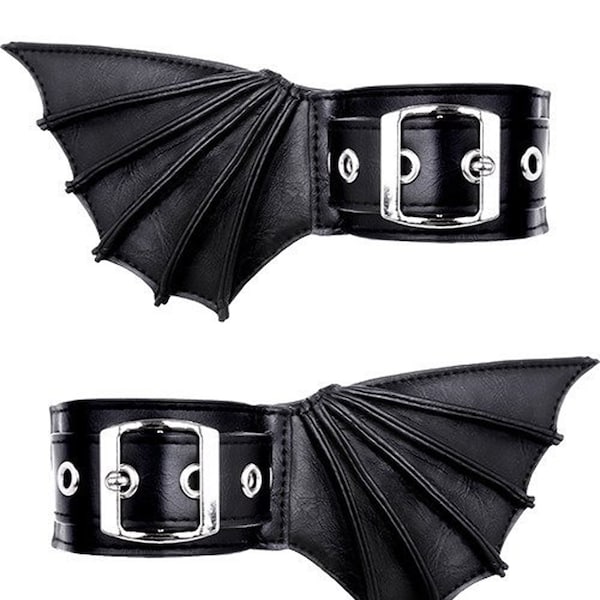 BAT CUFFS - Black gothic bracelets with bat wings, pair of cuffs, gothic shoes accessory