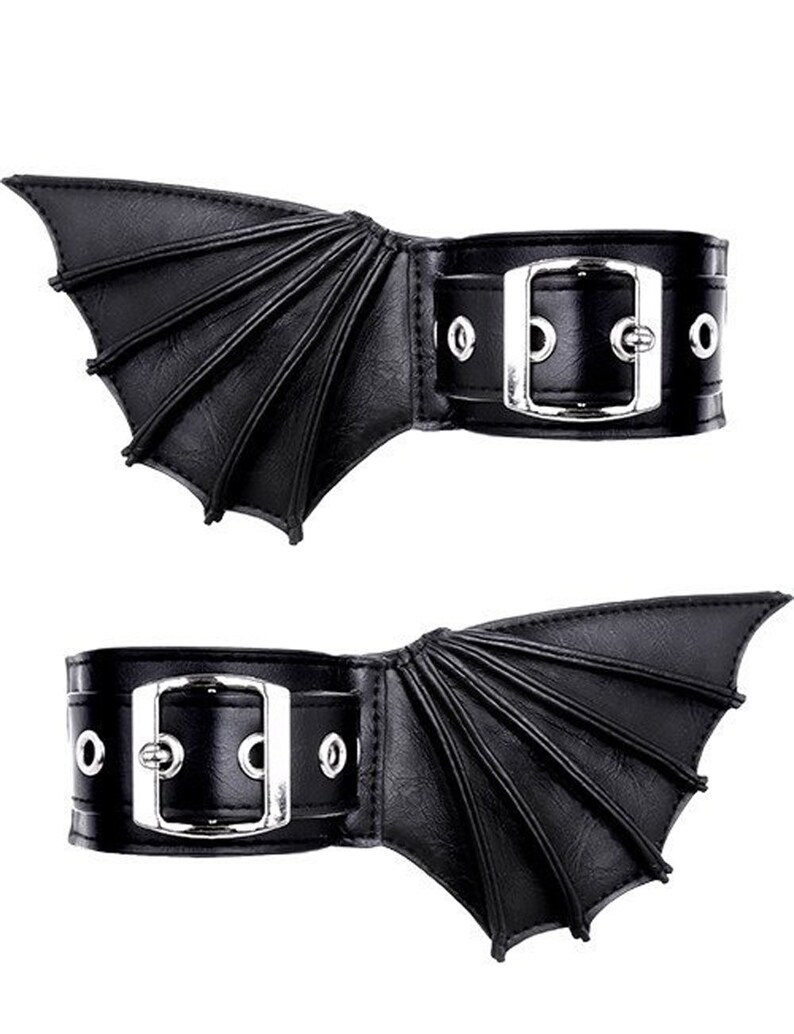 BAT CUFFS Black gothic bracelets with bat wings, pair of cuffs, gothic shoes accessory image 1