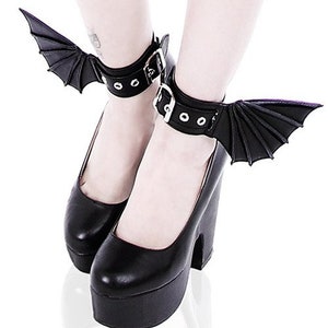 BAT CUFFS Black gothic bracelets with bat wings, pair of cuffs, gothic shoes accessory image 3