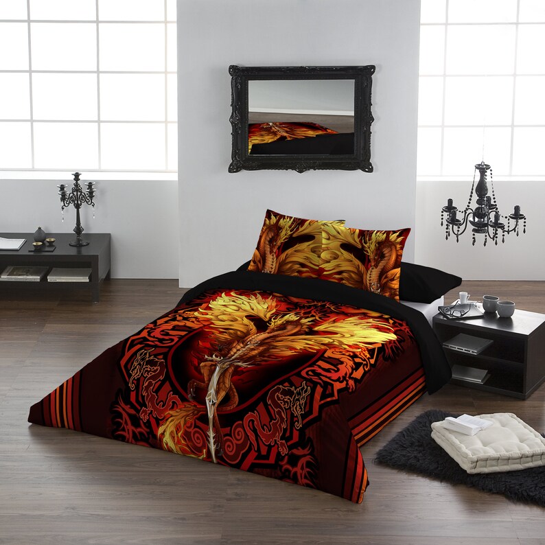Dragon Flame Blade Duvet Pillow Cases Covers Set Kingsize Etsy