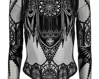 Inverted Cathedral - Mesh Bodysuit - bodysuit - gothoutfits  - goth - altmodel - alternativefashion - gothvibes - gothlife - cathedral