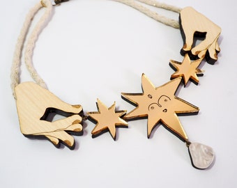 Hey Moon Triple Star / Hands Necklace - Gold