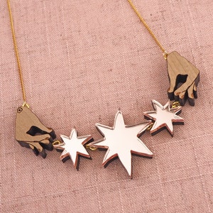 Mini Hey Moon Triple Star Necklace - ROSE PINK