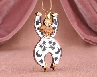 Dancing Pierrot Articulated Necklace / Brooch - SILVER