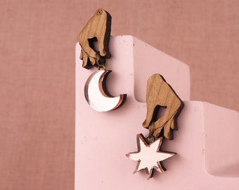 Pinch The Sky moon and star stud earrings - CHERRY / ROSE GOLD