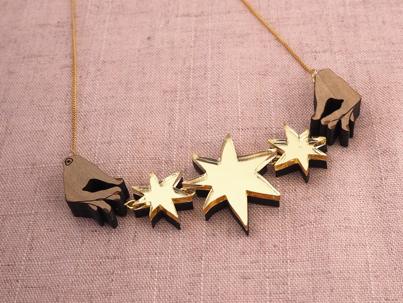 Mini Hey Moon Triple Star Necklace Gold image 2