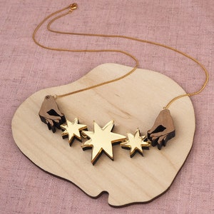 Mini Hey Moon Triple Star Necklace Gold image 3