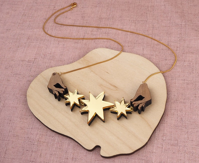 Mini Hey Moon Triple Star Necklace Gold image 3