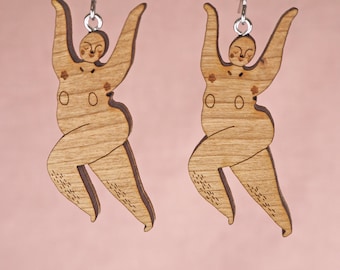 Naked Dancer Wooden Drop Earrings
