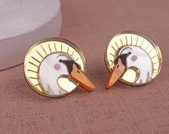 Kleine Ohrstecker „Sunset Swan“ – Gold