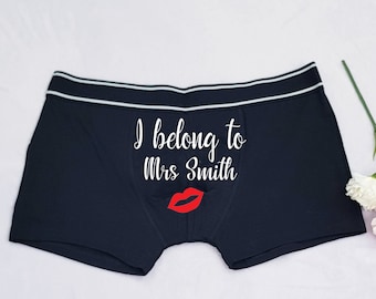 Personalised Groom Boxers, Personalised Wedding Anniversary Honeymoon Boxers Wedding Gift for Groom from Bride, Property of Mrs Boxer Shorts