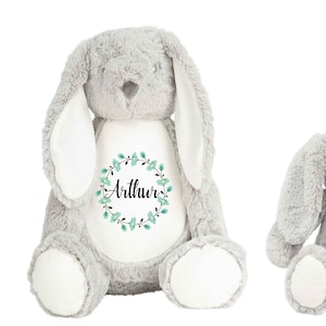 Personalised Bunny Rabbit, New Baby Gift, Customised Plush Soft Toy, Your Name Teddy, Cuddly Toy, Girls and Boys Teddy Baby Shower Gift