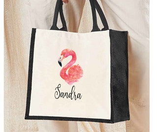 Personalised Flamingo Jute Lunch Bag Name Lunch Bag, Personalised Lunch Bag, Teacher's gift, Eco Friendly Lunch Bag Lunch Bag, Eco Lunch Bag