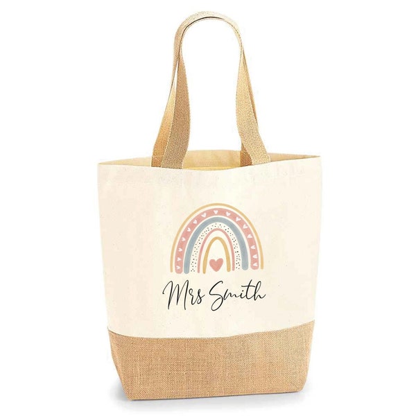 Personalised Teacher Bag, Personalised Teacher Gifts, Personalised Book Bag, Teaching Assistant Gift, Rainbow Bag, End of year Teacher Gift