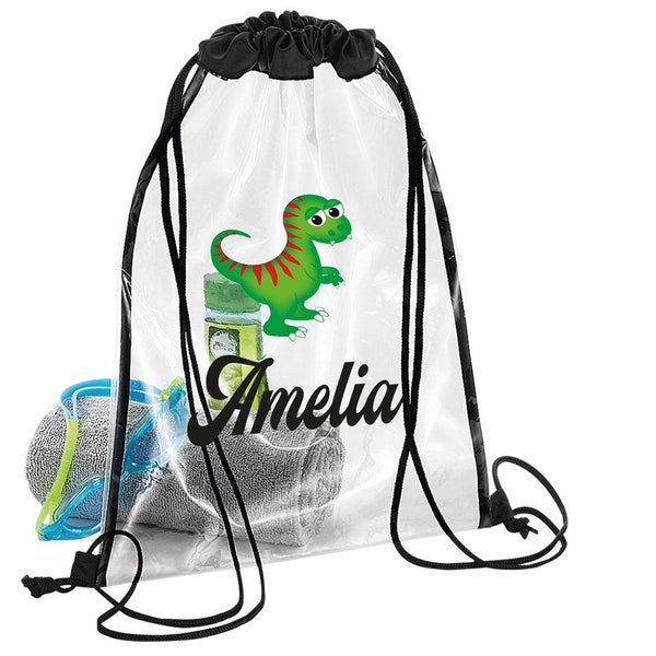 Sac de bain personnalisé, Sac de bain dinosaure personnalisé pour garçons et filles, Sacs de bain imperméables pour enfants, Sac de bain transparent Gymsac pour enfants