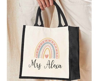 Personalised Jute Lunch Bag with Name, Personalised Work Bag, Eco Friendly Office Bag, Teacher Bag, Tote Bag, Shopper Bag, Mother's Day Gift