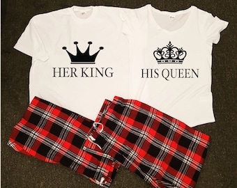 His Queen Her King Pyjamas: Tartan Cotton Couple's Set
