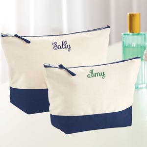 Custom Embroidery Toiletry Bag, Personalised Toilet Bag, Embroidered Canvas Cosmetic Makeup Bag, Initial Embroidered Canvas Wash Bag
