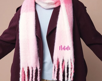 Personalised Fluffy Scarf, Oversized Scarf, Embroidered Chunky Scarf, Tassel Trim Scarf, Every Day Scarf, Personalised Cosy Scarf