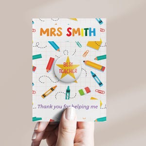Cadeaux personnalisés pour enseignant, badge pour enseignant, Merci de m'avoir aidé à faire pousser une carte et un badge pour enseignant, cadeau de remerciement personnalisé pour enseignant