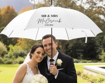 Paraguas personalizado para bodas, Paraguas para el día de la boda, Paraguas para los novios, Paraguas con nombre y fecha de la boda, Decoración para bodas al aire libre