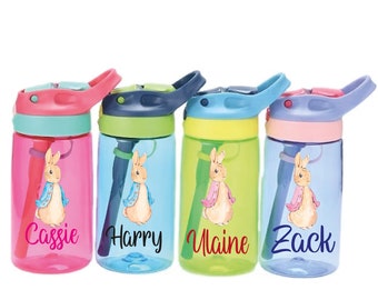 Regalo de regreso a clases, botella de agua infantil personalizada de Peter Rabbit, vaso infantil, regalo para niños, recuerdos de fiesta para niños, botella de agua escolar con nombre