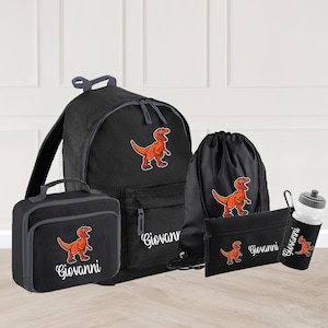 Personalisierte Schultasche für Kinder, benutzerdefinierter Dinosaurier-Rucksack, Dinosaurier-Wasserflasche Fußball PE-Tasche und Lunchbag Dinosaurier Federmäppchen