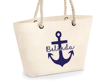 Personalised  Anchor Beach Bag, Custom Beach Bag, Honeymoon Island Beach Holiday Bag, Custom Tote Beach Bag, Anchor Design Beach Bag