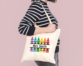 Personalised Teacher Tote Bag, Teacher Tote Bag, School Leaving Gift, Gift For Teacher, Teacher Gifts, Graduation Tote Bag, Crayon Tote Bag