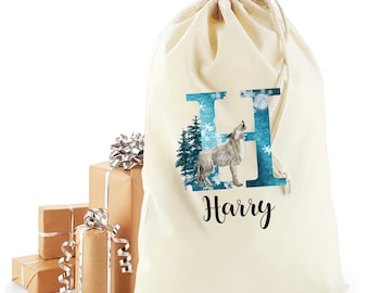 Personalised Santa Sack, Custom Name Winter Themed Santa Sack, Christmas Sack, Christmas Eve Box Bag, First Christmas Gift, Monogram Santa