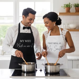 Personalised Wedding Apron - My first meal as a Mr and Mrs Apron | My wife made me wear it Apron