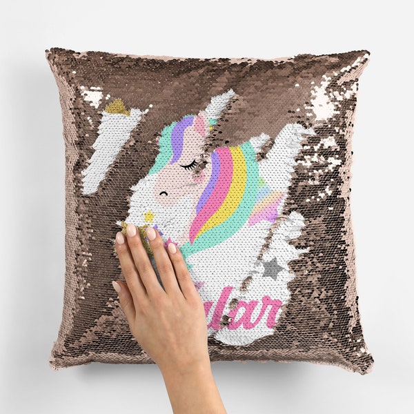 Personalised Unicorn Face Sequin Pillow Cover, Reversible Sequin Mermaid Pillow Gift for Her, Unicorn Gift, Birthday Gift Christmas Gift