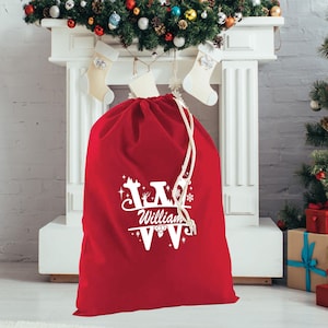 Personalised Santa Sack, Christmas Sacks, Christmas eve bag, Custom Christmas Sack with name & Initial, Christmas Gift Bag, Xmas stocking