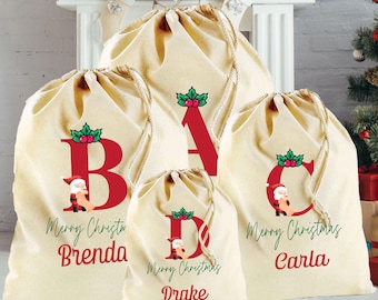 Personalised Santa Sack, Christmas stocking, custom Christmas Toy Sack - Name & Initial, Gift Bag, Xmas present bag for children