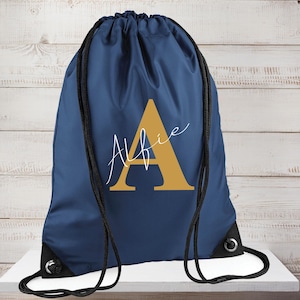 Personalized Initial Gym Sack: Waterproof Drawstring Backpack for Kids, P.E Bag